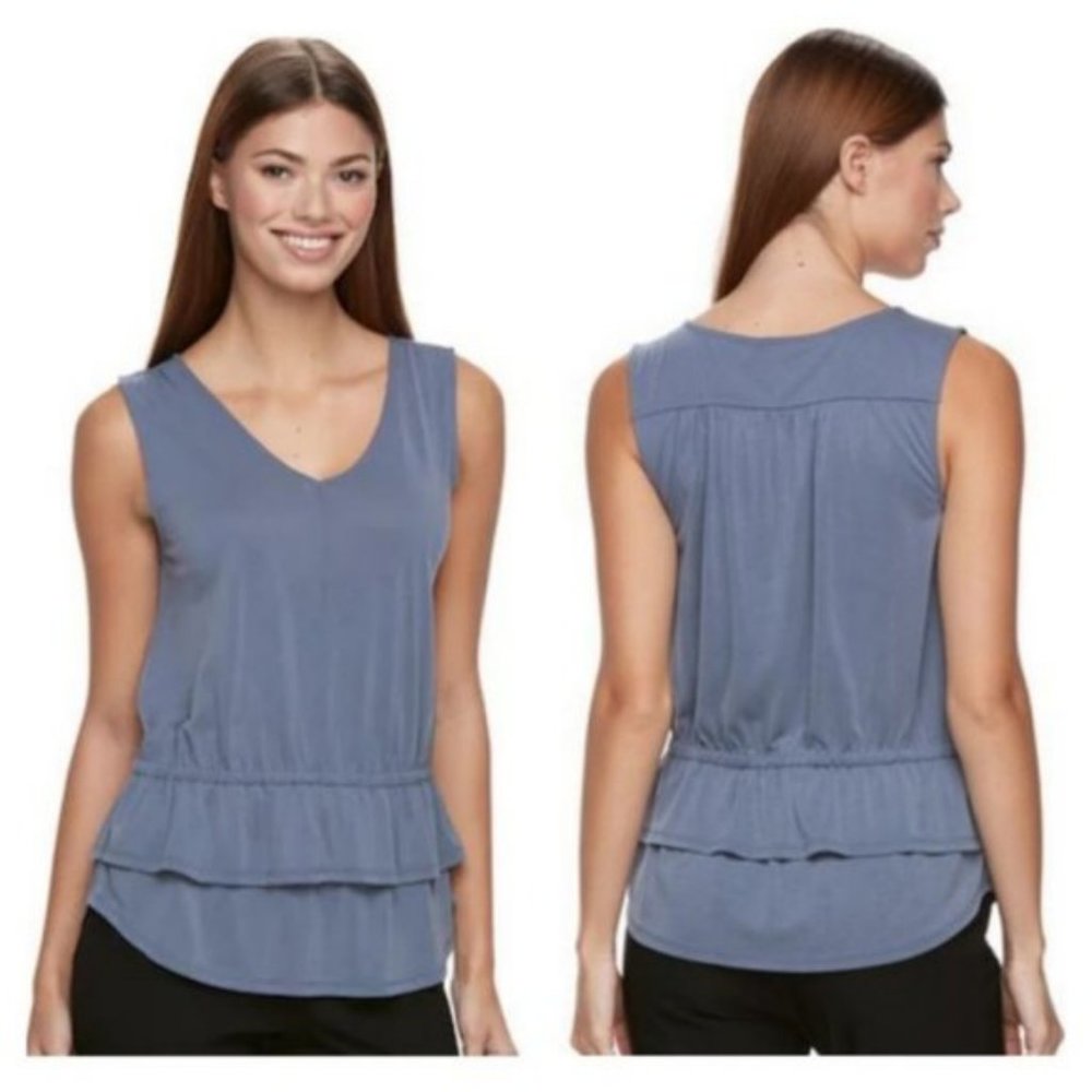 Apt. 9 Blue Ruffle V-Neck Sleeveless Top size XS NWOT